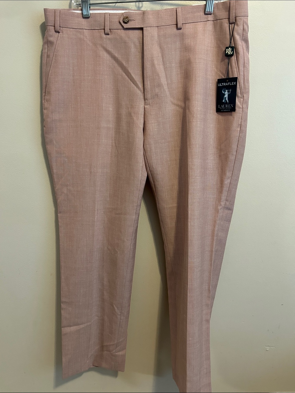 NEW Lauren Ralph Lauren Ultraflex Mens Dress Pants Pink Wool Blend Trousers 36